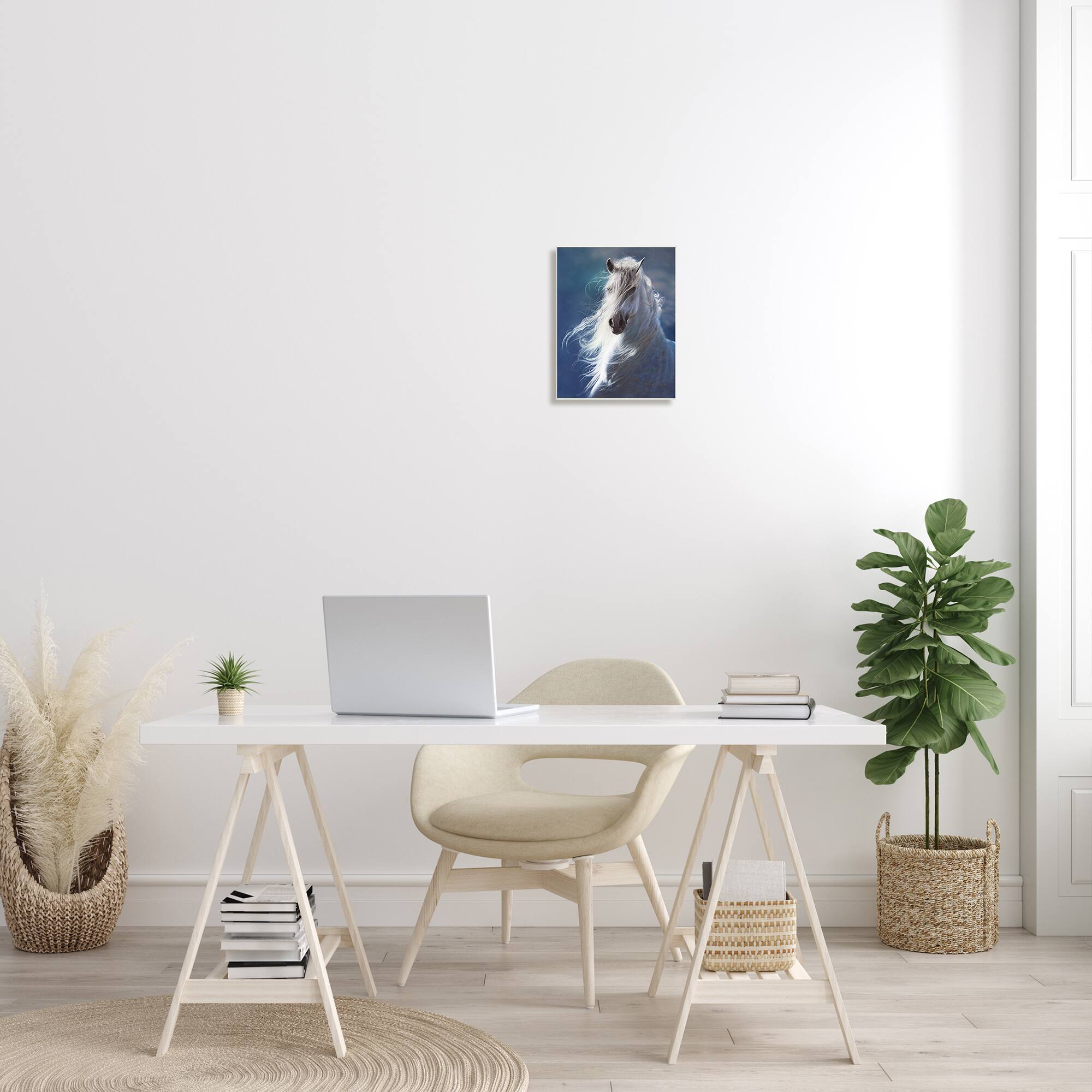 Stupell Industries White Horse with Long Mane Wild Equestrian Portrait Wall Plaque